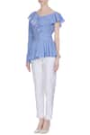 Buy_Babita Malkani_Blue Silk Ruffle V Neck Drop Shoulder Corset Blouse _Online_at_Aza_Fashions