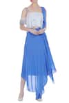 Buy_Babita Malkani_Blue Silk Embroidered Thread Square Ruffle Tassel Blouse With Draped Saree Skirt_at_Aza_Fashions