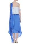 Shop_Babita Malkani_Blue Silk Embroidered Thread Square Ruffle Tassel Blouse With Draped Saree Skirt_at_Aza_Fashions