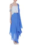 Babita Malkani_Blue Silk Embroidered Thread Square Ruffle Tassel Blouse With Draped Saree Skirt_Online_at_Aza_Fashions