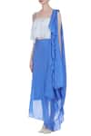Buy_Babita Malkani_Blue Silk Embroidered Thread Square Ruffle Tassel Blouse With Draped Saree Skirt_Online_at_Aza_Fashions