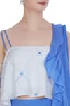 Babita Malkani_Blue Silk Embroidered Thread Square Ruffle Tassel Blouse With Draped Saree Skirt_at_Aza_Fashions