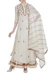 Buy_Nazar by Indu_Off White Cotton Silk Embroidered Booti Kurta With Lehenga And Dupatta  _at_Aza_Fashions