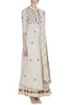 Nazar by Indu_Off White Cotton Silk Embroidered Booti Kurta With Lehenga And Dupatta  _Online_at_Aza_Fashions