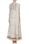 Shop_Nazar by Indu_Off White Cotton Silk Embroidered Booti Kurta With Lehenga And Dupatta  _Online_at_Aza_Fashions