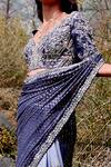 Shop_Dolly J_Blue Chiffon Embroidered Floral Ruanna Kalidar Saree With Blouse  _at_Aza_Fashions