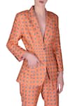 Nautanky_Orange Cotton Printed Checkered Notched Lapel Blazer And Pant Set  _Online_at_Aza_Fashions