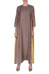 Buy_Nautanky_Yellow Cotton Silk Printed Polka Dots Round Maxi Dress  _at_Aza_Fashions