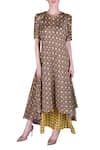 Buy_Nautanky_Yellow Cotton Silk Printed Star Round Neck Double Layer Kurta  _at_Aza_Fashions