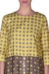 Nautanky_Brown Cotton Silk Printed Star Round Neck Check And Dual Tunic  _Online_at_Aza_Fashions