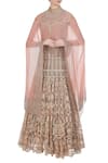 Buy_Kavita Bhartia_Pink Chiffon Embroidered Thread Lehenga With Flared Sleeves Cape Top  _at_Aza_Fashions