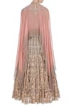 Shop_Kavita Bhartia_Pink Chiffon Embroidered Thread Lehenga With Flared Sleeves Cape Top  _at_Aza_Fashions