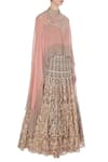 Kavita Bhartia_Pink Chiffon Embroidered Thread Lehenga With Flared Sleeves Cape Top  _Online_at_Aza_Fashions