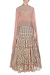 Shop_Kavita Bhartia_Pink Chiffon Embroidered Thread Lehenga With Flared Sleeves Cape Top  _Online_at_Aza_Fashions