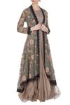Buy_Kavita Bhartia_Grey Tunic Organza Embroidered Floral Balloon Flared With Jacket  _at_Aza_Fashions