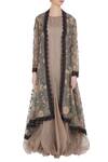 Shop_Kavita Bhartia_Grey Tunic Organza Embroidered Floral Balloon Flared With Jacket  _Online_at_Aza_Fashions