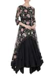 Buy_Kavita Bhartia_Black Organza Embroidered Floral Boat Draped Tunic With Waistband  _at_Aza_Fashions