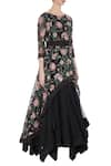 Kavita Bhartia_Black Organza Embroidered Floral Boat Draped Tunic With Waistband  _Online_at_Aza_Fashions