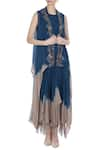 Buy_Kavita Bhartia_Blue Chiffon Embroidered Zari Jacket Open Asymmetrical Tunic With  _at_Aza_Fashions