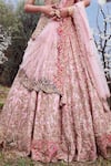 Dolly J_Pink Raw Silk Embroidered Floral Motifs V Neck Cyan Dust Bridal Lehenga Set _Online_at_Aza_Fashions
