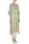 Kavita Bhartia_Green Embroidered Kaftan With Asymmetric Hemline  _Online_at_Aza_Fashions