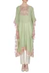 Shop_Kavita Bhartia_Green Embroidered Kaftan With Asymmetric Hemline  _Online_at_Aza_Fashions