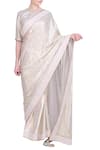 Buy_Nikasha_White Crepe Silk Printed And Embroidered Foil Round Neck Saree Set _at_Aza_Fashions