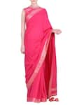 Buy_Nikasha_Pink Cotton Round Saree With Foil Print Blouse _at_Aza_Fashions