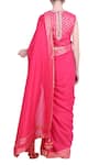 Shop_Nikasha_Pink Cotton Round Saree With Foil Print Blouse _at_Aza_Fashions