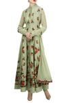Buy_Rohit Bal_Green Chanderi Printed Floral High Collar Pleated Digital Anarkali Set_at_Aza_Fashions