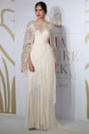 Shop_Varun Bahl_White Silk Gown With Cape_at_Aza_Fashions