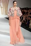 Buy_Varun Bahl_Peach Layered Pleated Gown With Short Jacket_at_Aza_Fashions