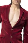 Siddartha Tytler_Maroon Velvet Blazer With Crystalized Rayon Motif_Online_at_Aza_Fashions