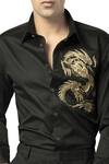 Siddartha Tytler_Black Cotton Dragon Motif Button-down Shirt With Embellished _Online_at_Aza_Fashions