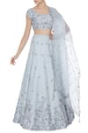 Buy_Pooja Peshoria_Blue Habutai Silk Embroidered Sequin Round Hand Bridal Lehenga Set _at_Aza_Fashions