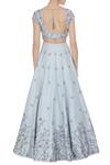Shop_Pooja Peshoria_Blue Habutai Silk Embroidered Sequin Round Hand Bridal Lehenga Set _at_Aza_Fashions