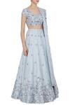 Pooja Peshoria_Blue Habutai Silk Embroidered Sequin Round Hand Bridal Lehenga Set _Online_at_Aza_Fashions