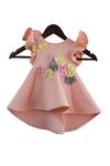 Buy_Fayon Kids_Peach Neoprene Fabric Flowers High-low Dress With Motif Embroidery _at_Aza_Fashions