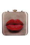 Shop_Puneet Gupta_Red Pout Queen Print Clutch _at_Aza_Fashions