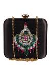 Buy Puneet Gupta Black Jewel Stones Zardozi Hand Embroidered Pearl Clutch at Aza Fashions Buy_Puneet Gupta_Black Jewel Stones Zardozi Hand Embroidered Pearl Clutch _at_Aza_Fashions