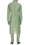 Shop_Krishna Mehta_Green Cotton Silk Blend Block Printed Kurta With Embroidered Placket _at_Aza_Fashions