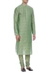 Krishna Mehta_Green Cotton Silk Blend Block Printed Kurta With Embroidered Placket _Online_at_Aza_Fashions