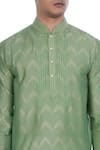 Krishna Mehta_Green Cotton Silk Blend Block Printed Kurta With Embroidered Placket _at_Aza_Fashions