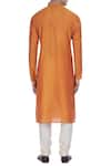 Shop_Krishna Mehta_Orange Cotton Silk Print Block Embroidered Collar Kurta _at_Aza_Fashions