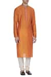 Krishna Mehta_Orange Cotton Silk Print Block Embroidered Collar Kurta _Online_at_Aza_Fashions