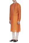 Buy_Krishna Mehta_Orange Cotton Silk Print Block Embroidered Collar Kurta _Online_at_Aza_Fashions