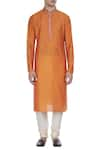 Shop_Krishna Mehta_Orange Cotton Silk Print Block Embroidered Collar Kurta _Online_at_Aza_Fashions