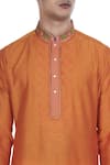 Krishna Mehta_Orange Cotton Silk Print Block Embroidered Collar Kurta _at_Aza_Fashions