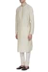 Buy_Krishna Mehta_Beige Cotton Silk Print Block Embroidered Kurta _Online_at_Aza_Fashions