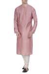 Buy_Krishna Mehta_Pink Silk Print Block Pastel Colored Kurta _at_Aza_Fashions